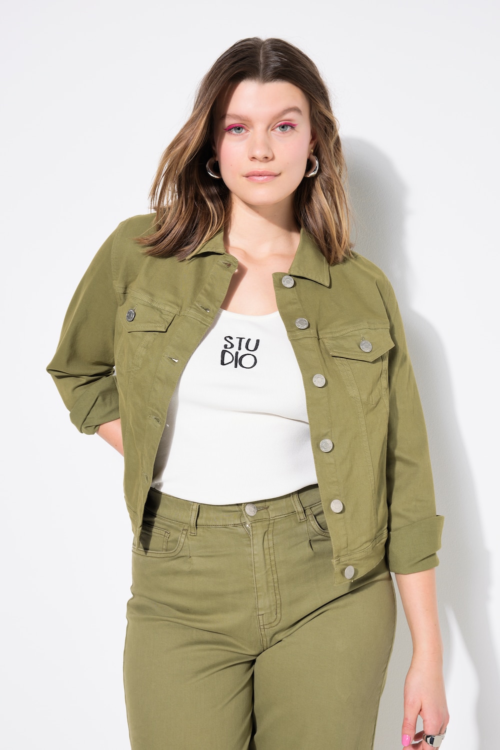 Große Größen Jeansjacke, Damen, grün, Größe: 58/60, Baumwolle, Studio Untold