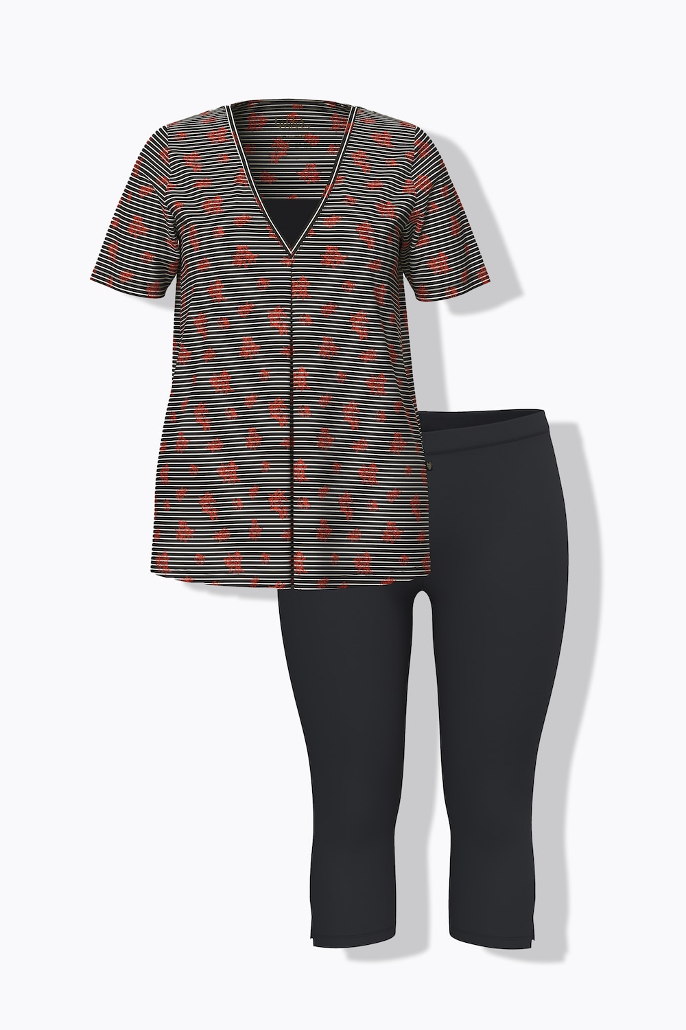 Pyjama, V-Ausschnitt, Halbarm, Caprihose