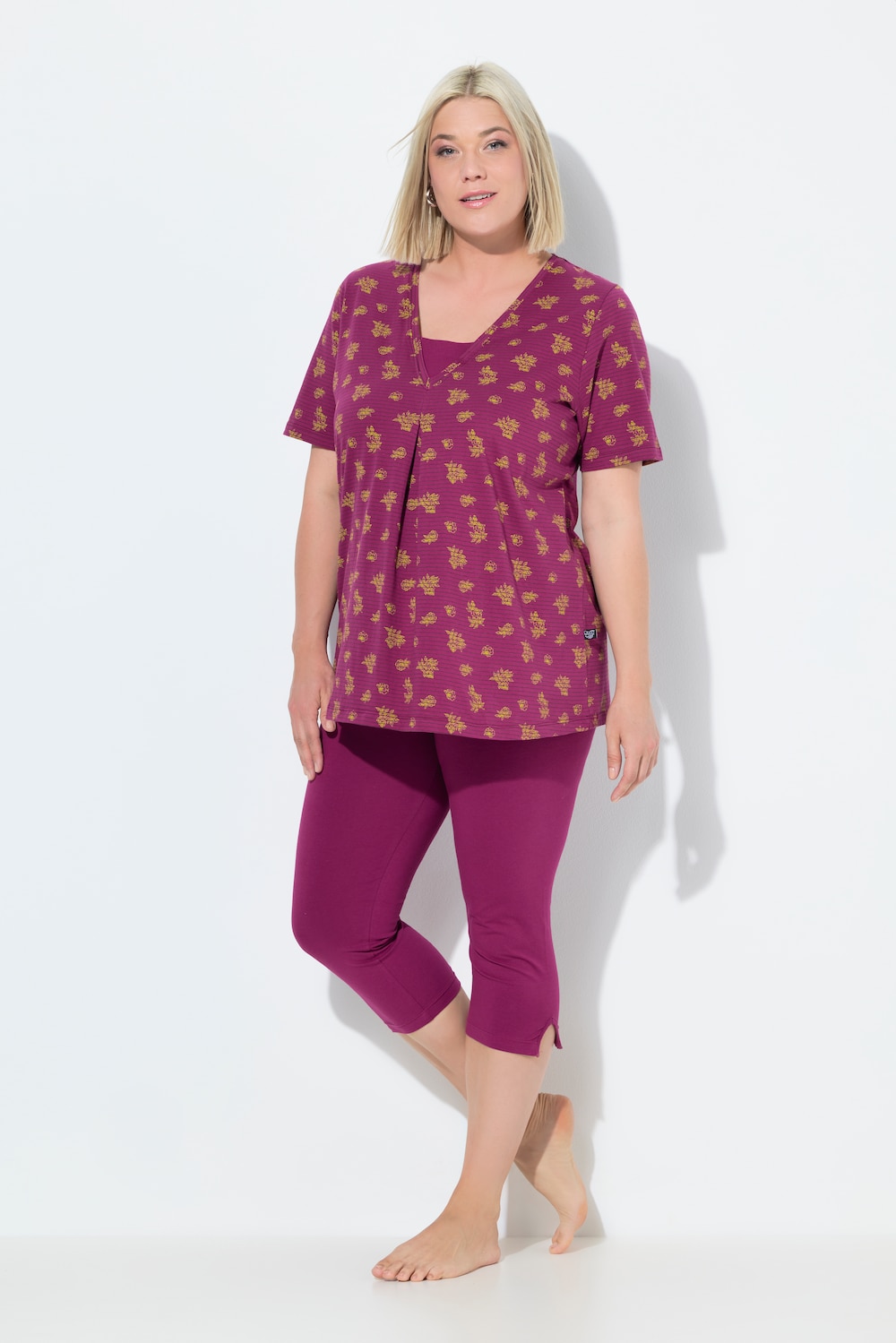 Pyjama, V-hals, korte mouwen, capribroek