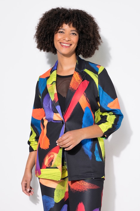 Blazer, all-over print, geplooide 3/4-mouw