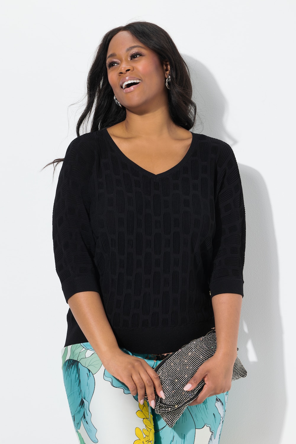 Thumbnail - Große Größen Strickshirt, Damen, schwarz, Größe: 46/48, Viskose/Synthetische Fasern, Ulla Popken