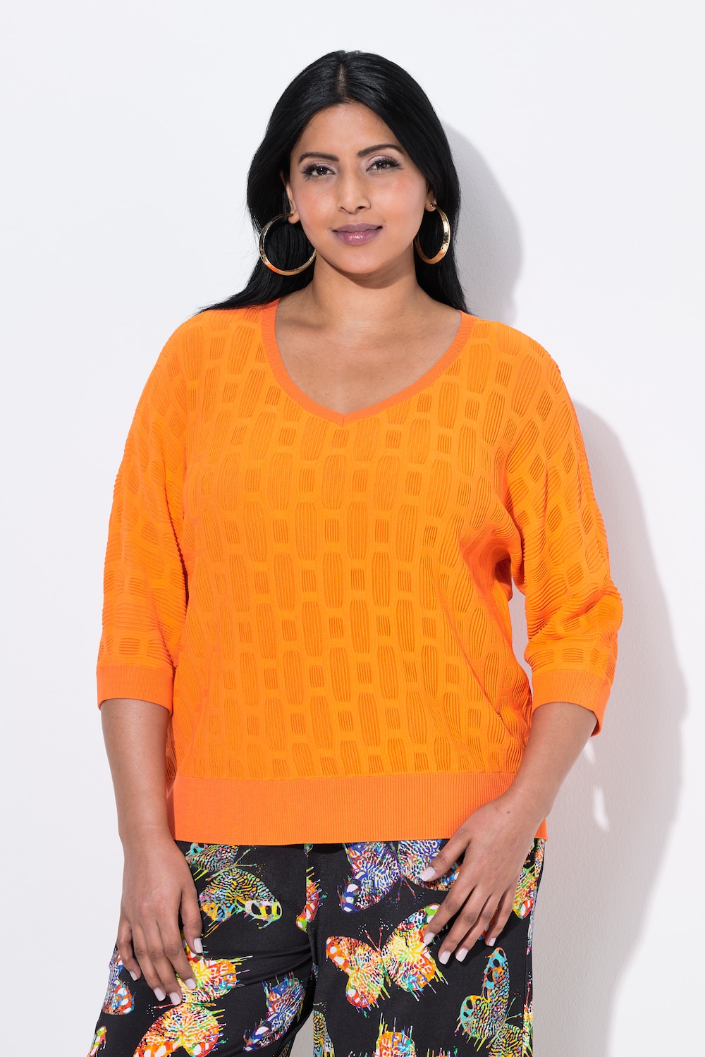 Große Größen Strickshirt, Damen, orange, Größe: 50/52, Viskose/Synthetische Fasern, Ulla Popken
