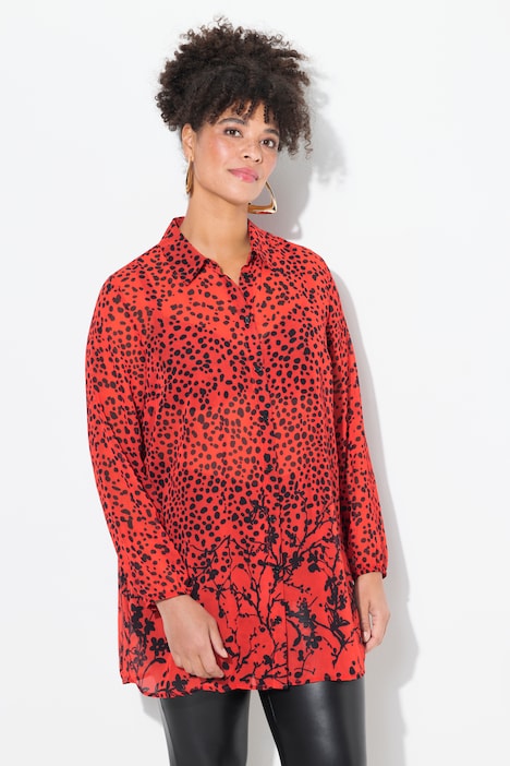 Blouse, A-lijn, chiffon, punten/bloemen