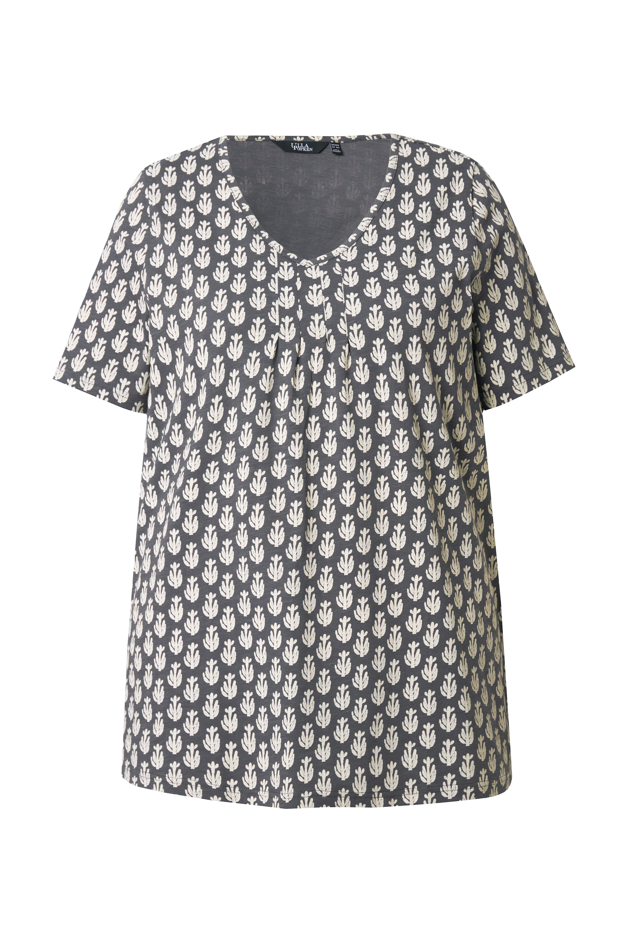 Ulla Popken Damen große Größen T Shirt A Linie V Ausschnitt Zierfalten