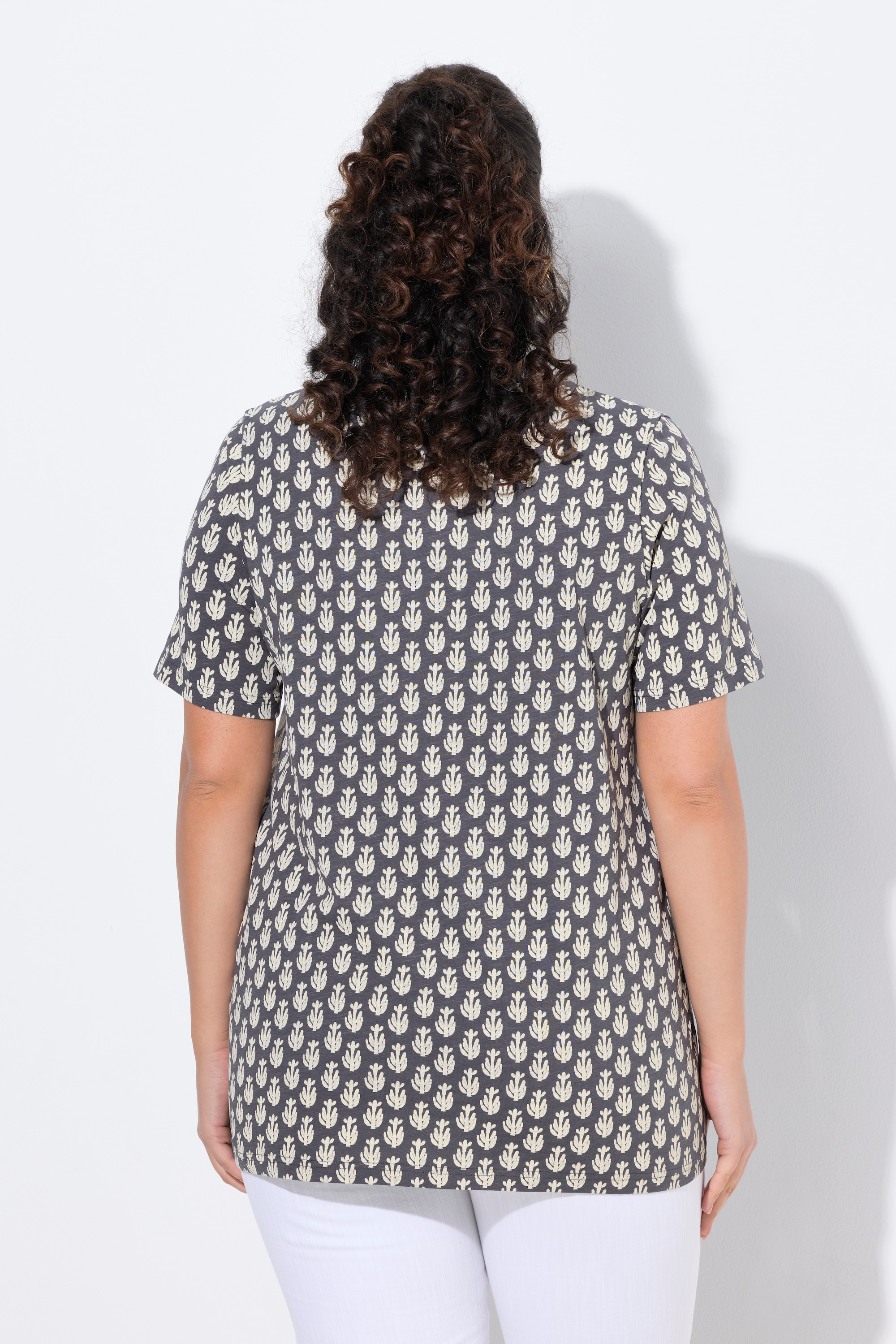 Ulla Popken Damen große Größen T Shirt A Linie V Ausschnitt Zierfalten