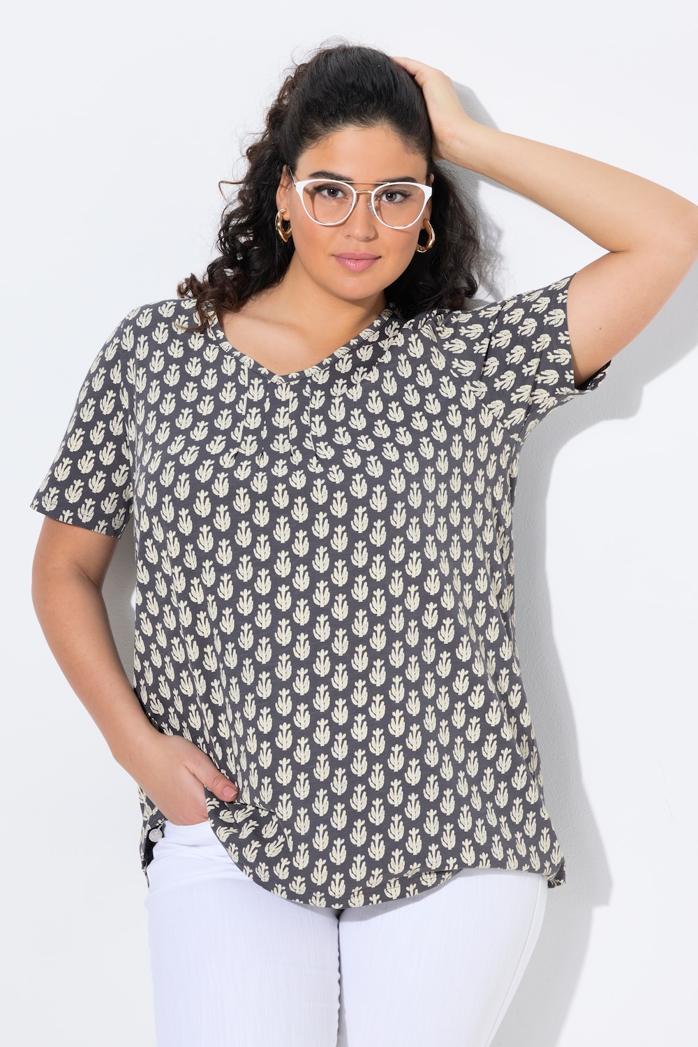 T-Shirt, A-Linie, V-Ausschnitt, Zierfalten, Halbarm