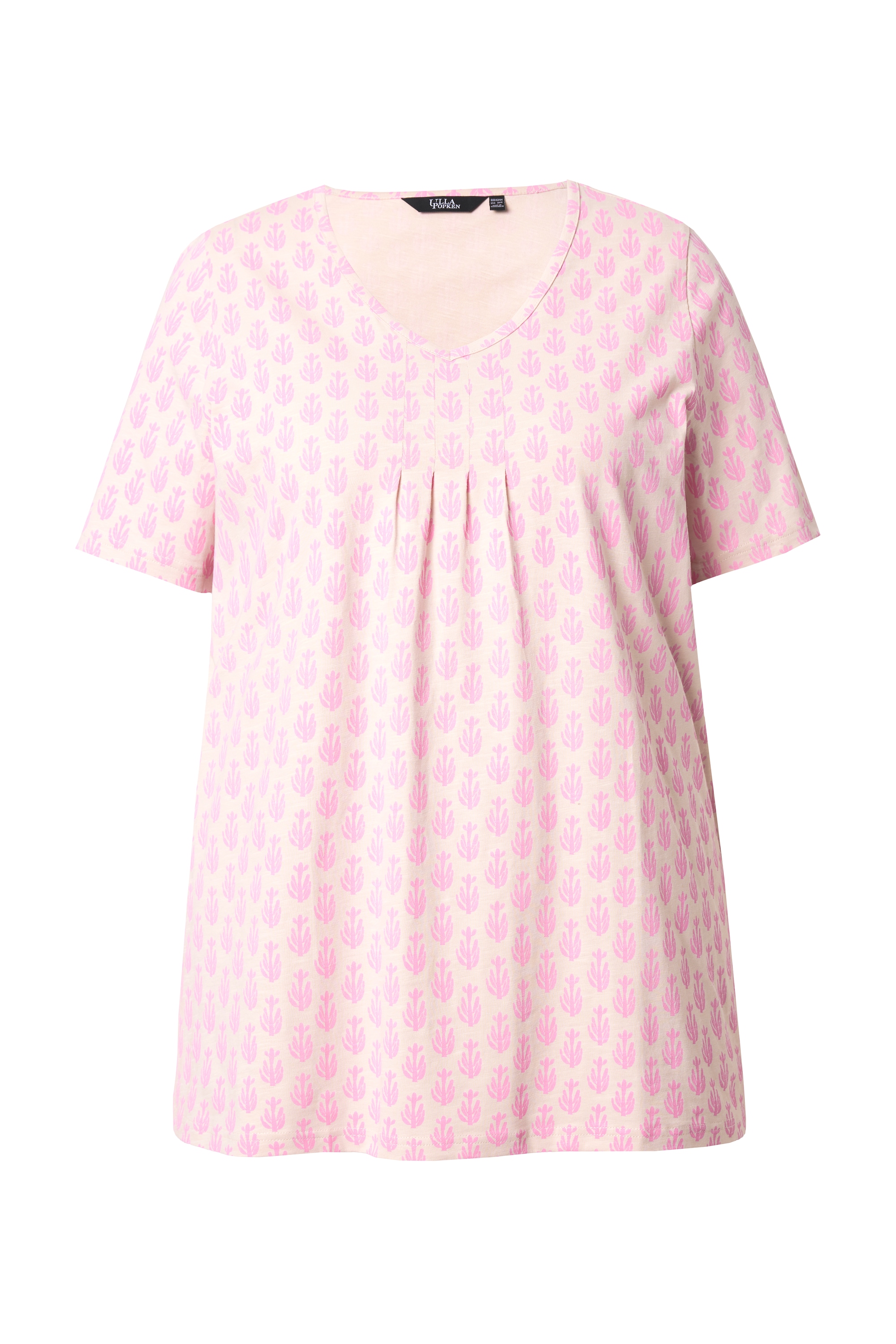 Ulla Popken Damen große Größen T Shirt A Linie V Ausschnitt Zierfalten