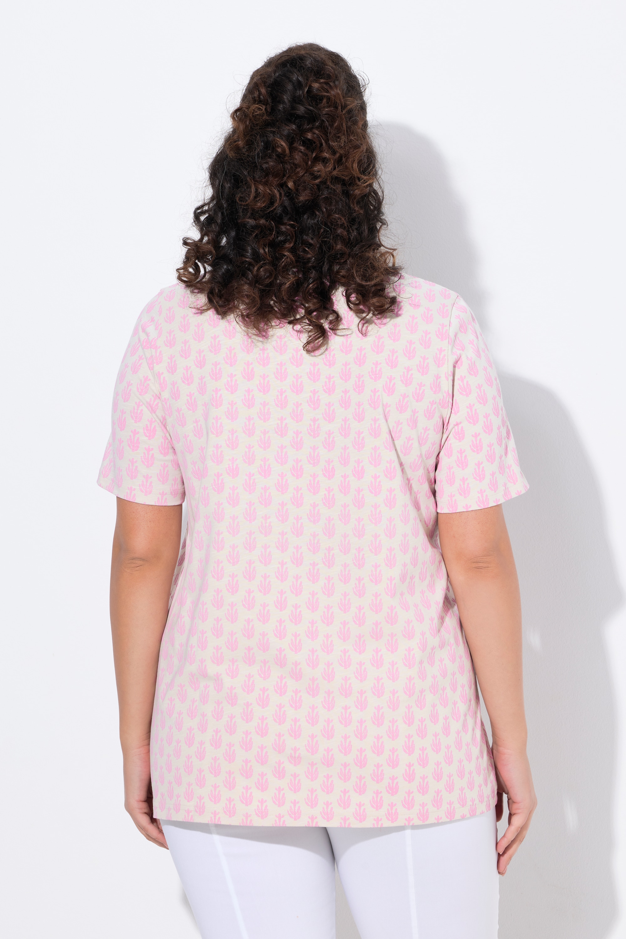 Ulla Popken Damen große Größen T Shirt A Linie V Ausschnitt Zierfalten