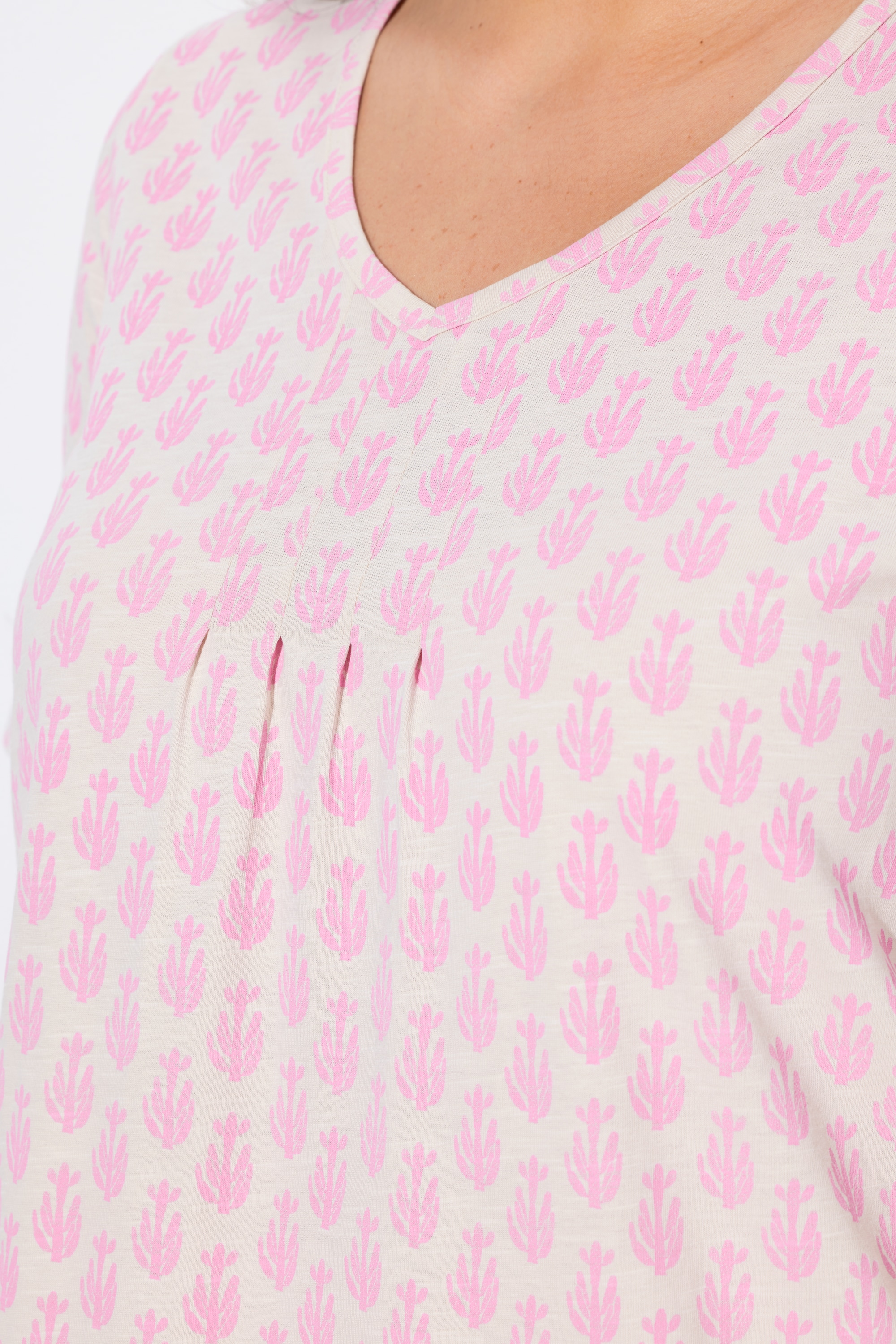 Ulla Popken Damen große Größen T Shirt A Linie V Ausschnitt Zierfalten