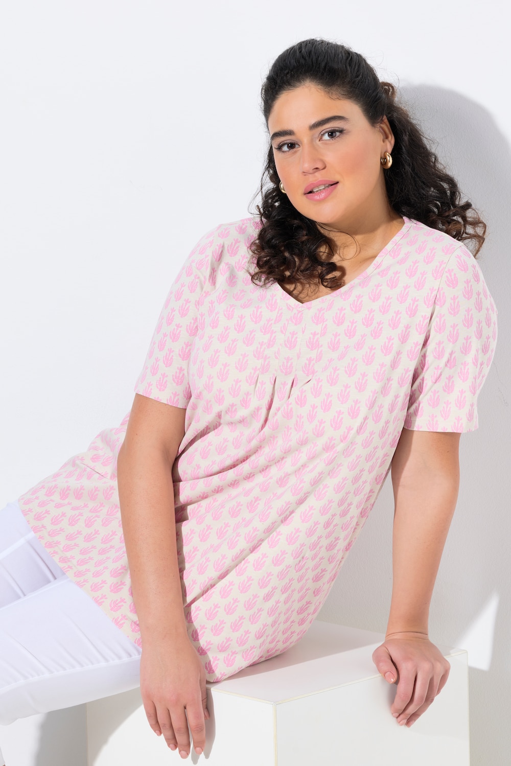 T-Shirt, A-Linie, V-Ausschnitt, Zierfalten, Halbarm