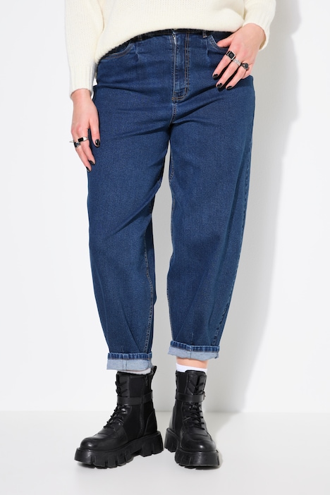 Ballon-Jeans, mørk jeans, høy midje, 5-lommer