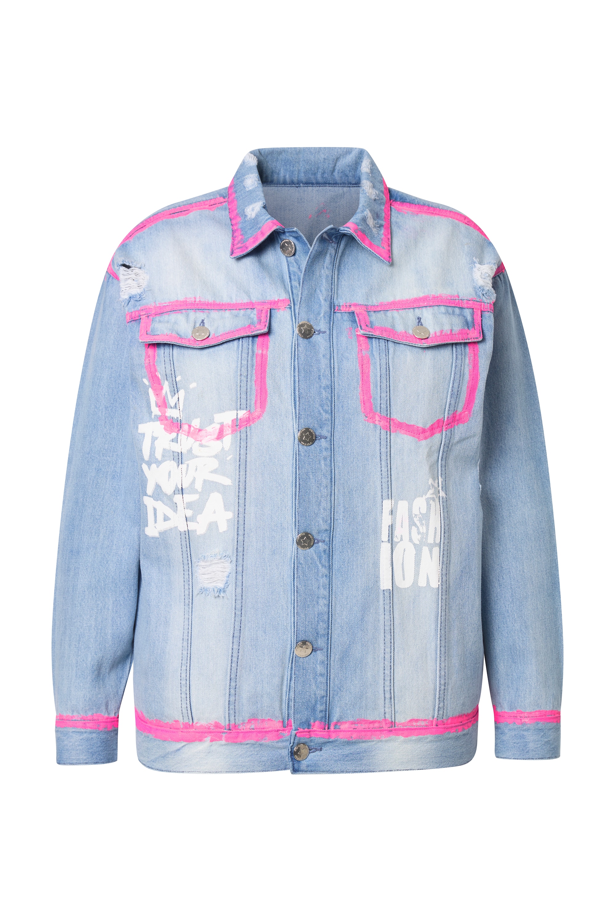 Angel of Style Damen große Größen Jeansjacke oversized Schriftzug