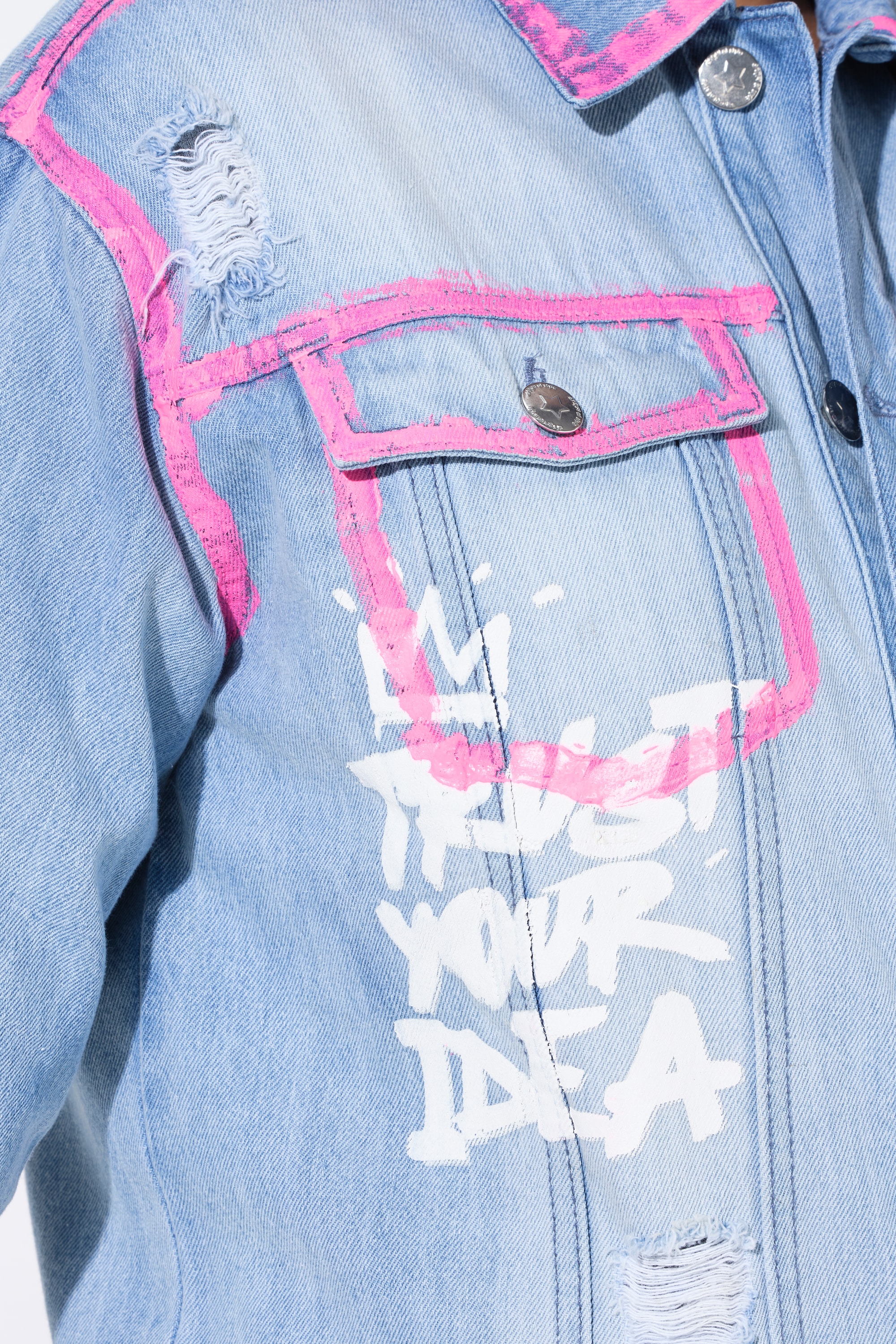 Angel of Style Damen große Größen Jeansjacke oversized Schriftzug
