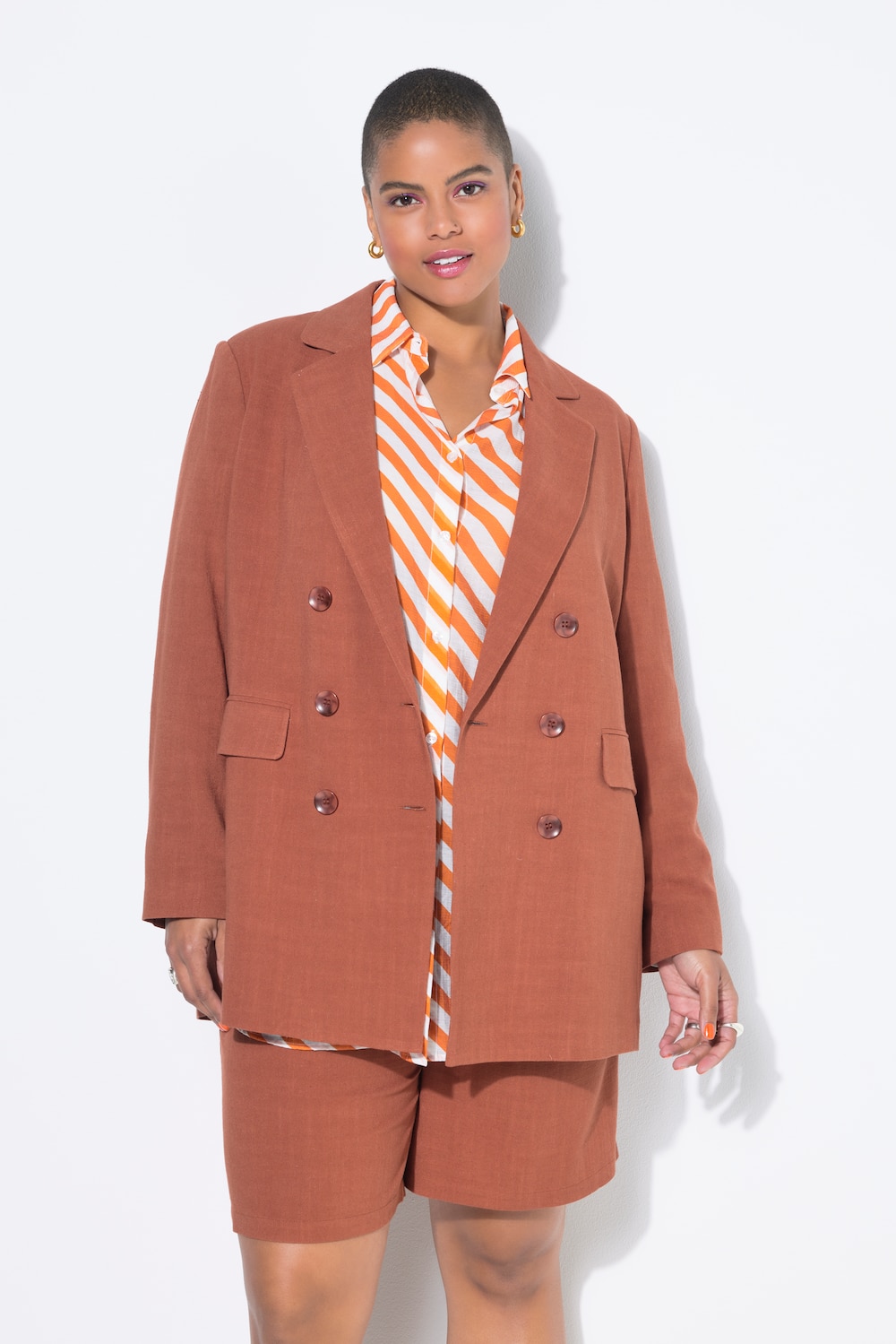 Große Größen Leinenmix-Blazer, Damen, braun, Größe: 46/48, Polyester/Viskose/Leinen, Studio Untold