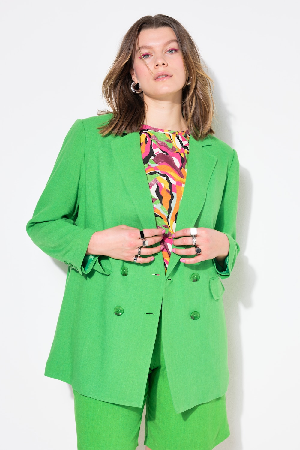 Leinenmix-Blazer, Loose Fit, Doppelreiher