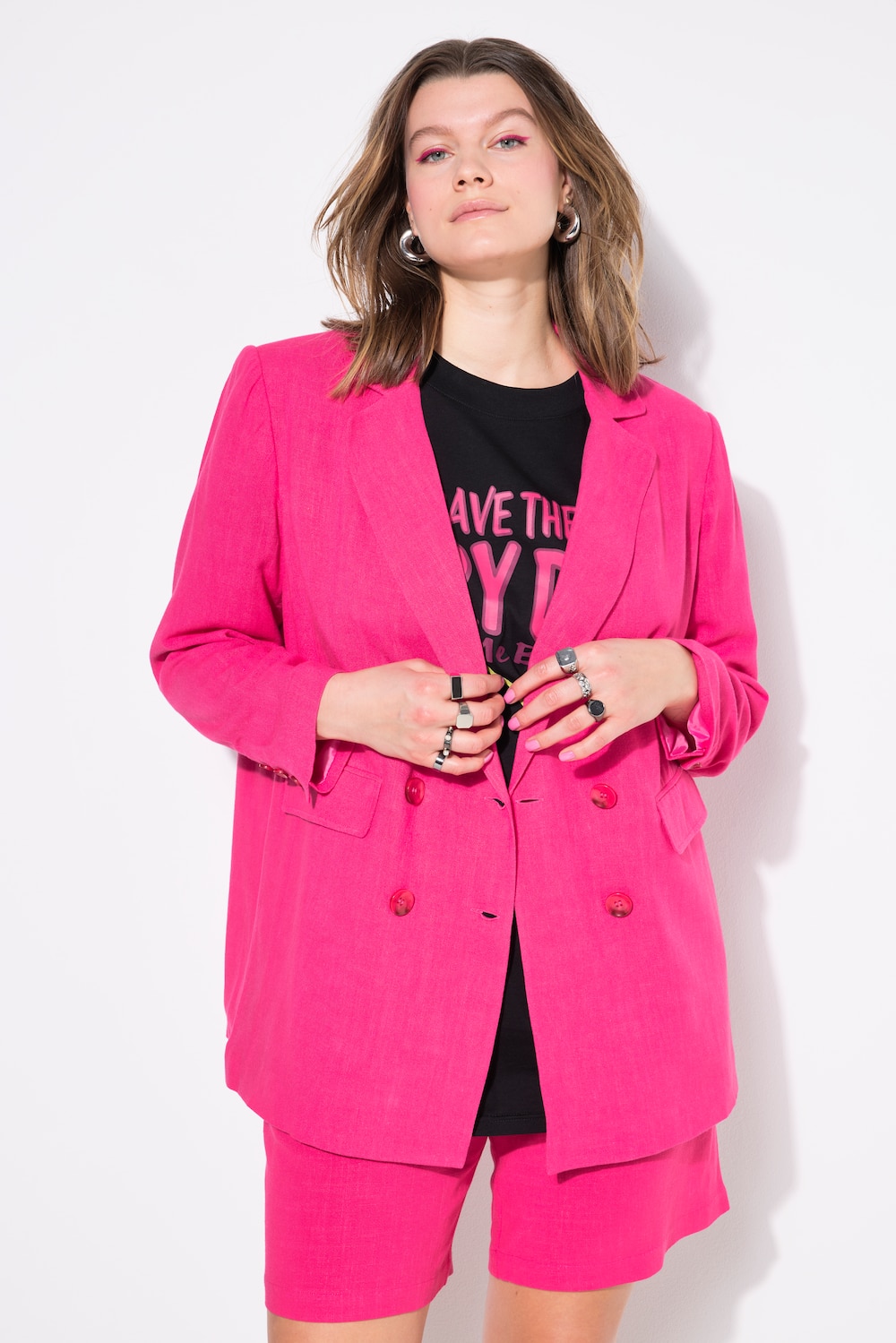 Große Größen Leinenmix-Blazer, Damen, rosa, Größe: 46/48, Polyester/Viskose/Leinen, Studio Untold