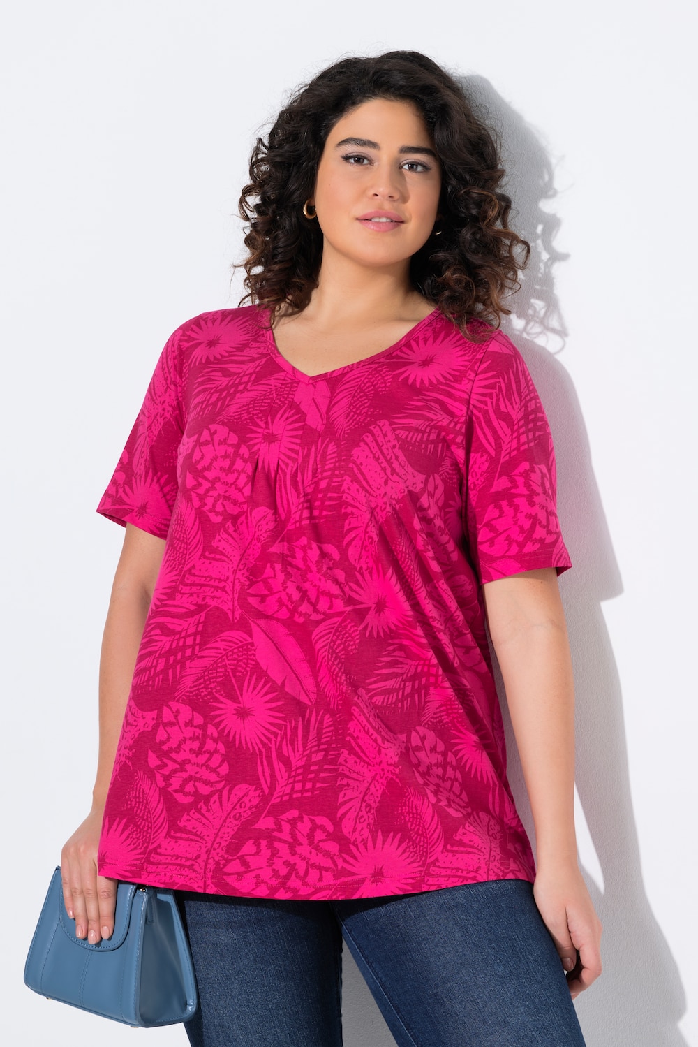 T-Shirt, Federn, A-Linie, V-Ausschnitt, Halbarm
