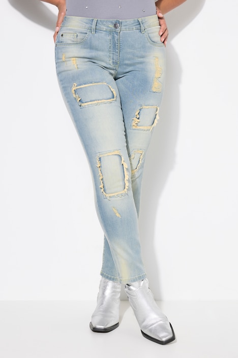 Jeans Emma, Slim Fit, destroyed, beiger Denim