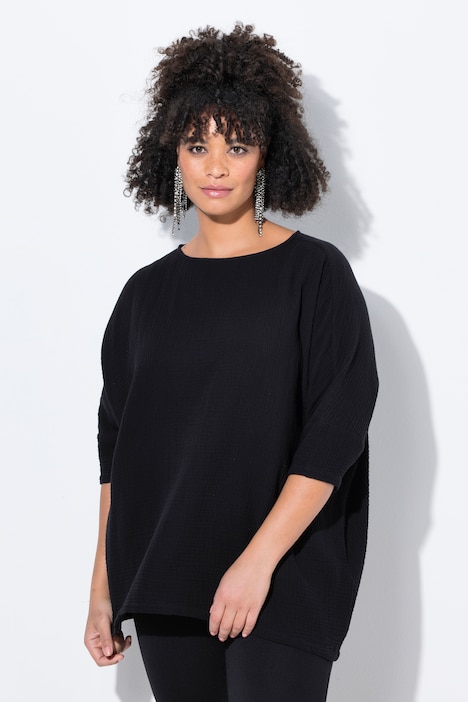 Bluse, oversized, Musselin, 3/4-Ärmel