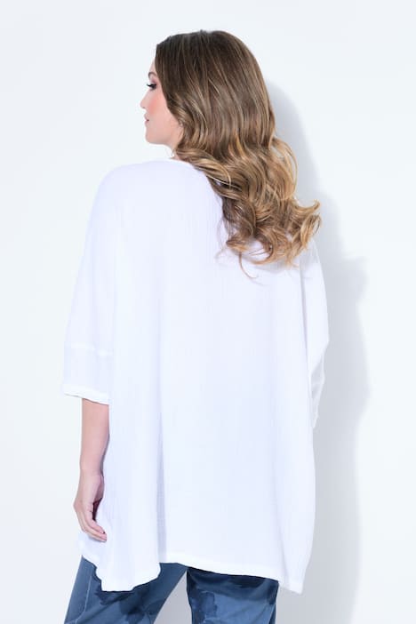 Bluse, oversized, Musselin, 3/4-Ärmel