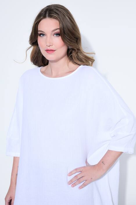 Bluse, oversized, Musselin, 3/4-Ärmel