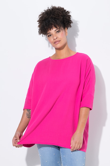 Bluse, oversized, Musselin, 3/4-Ärmel