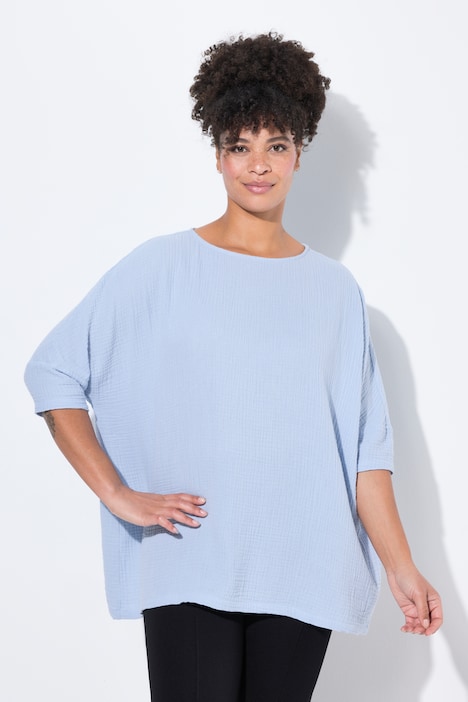 Bluse, oversized, Musselin, 3/4-Ärmel