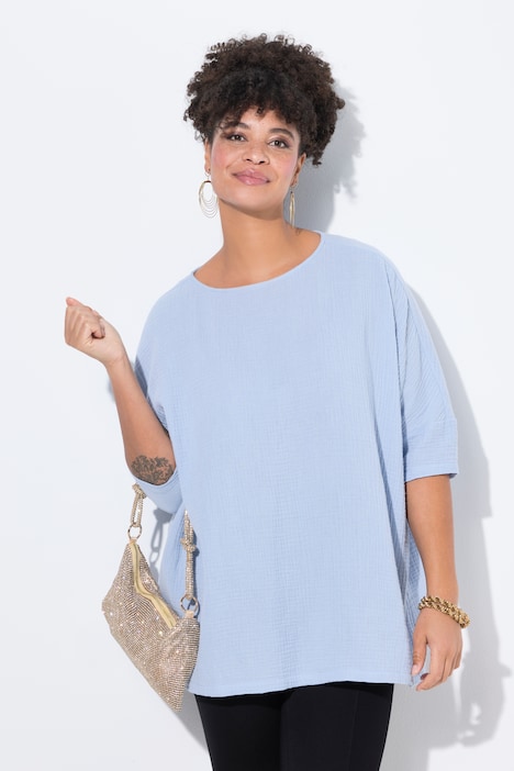 Bluse, oversized, Musselin, 3/4-Ärmel