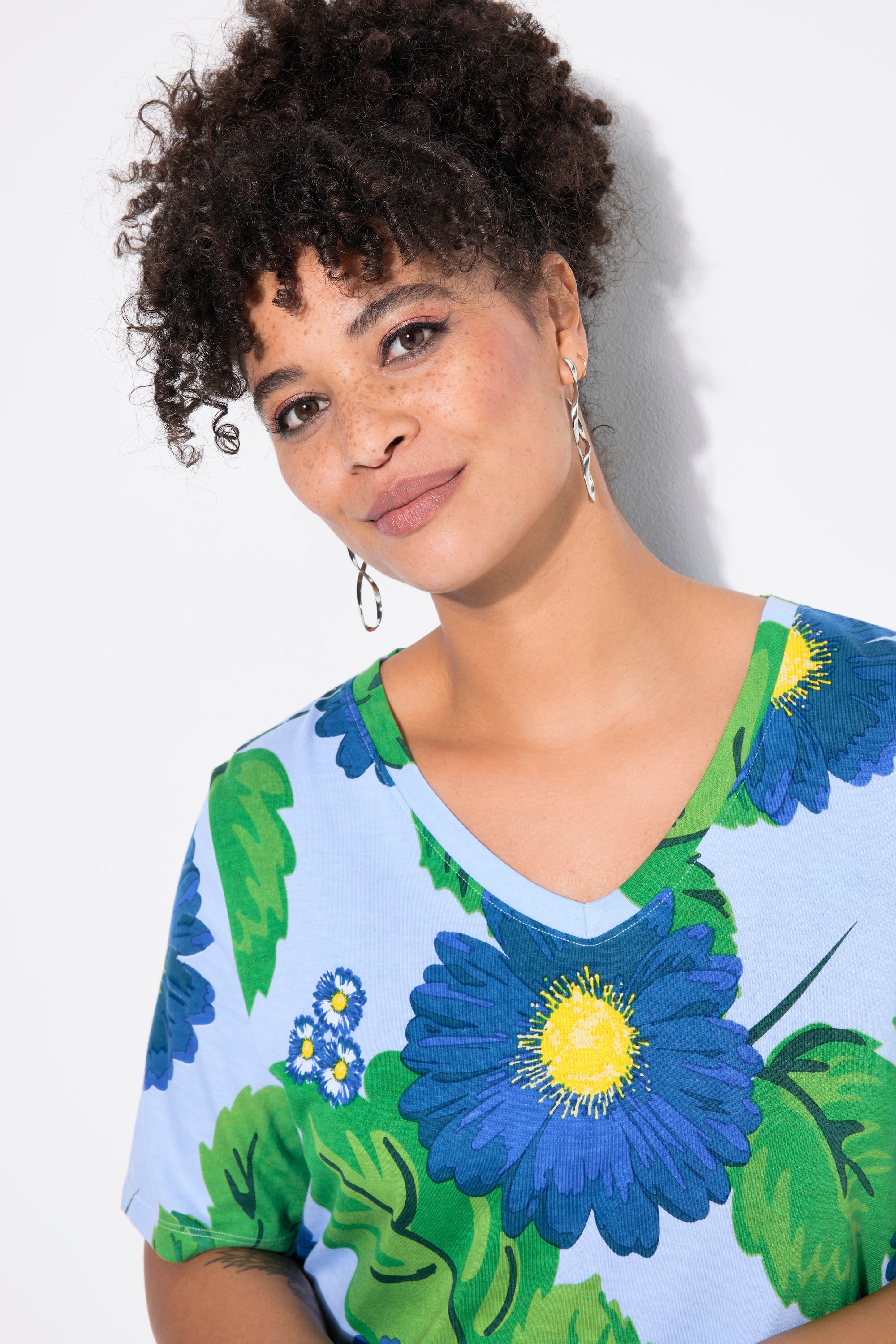 MIAMODA Damen große Größen T Shirt A Linie Blumenmuster 839318