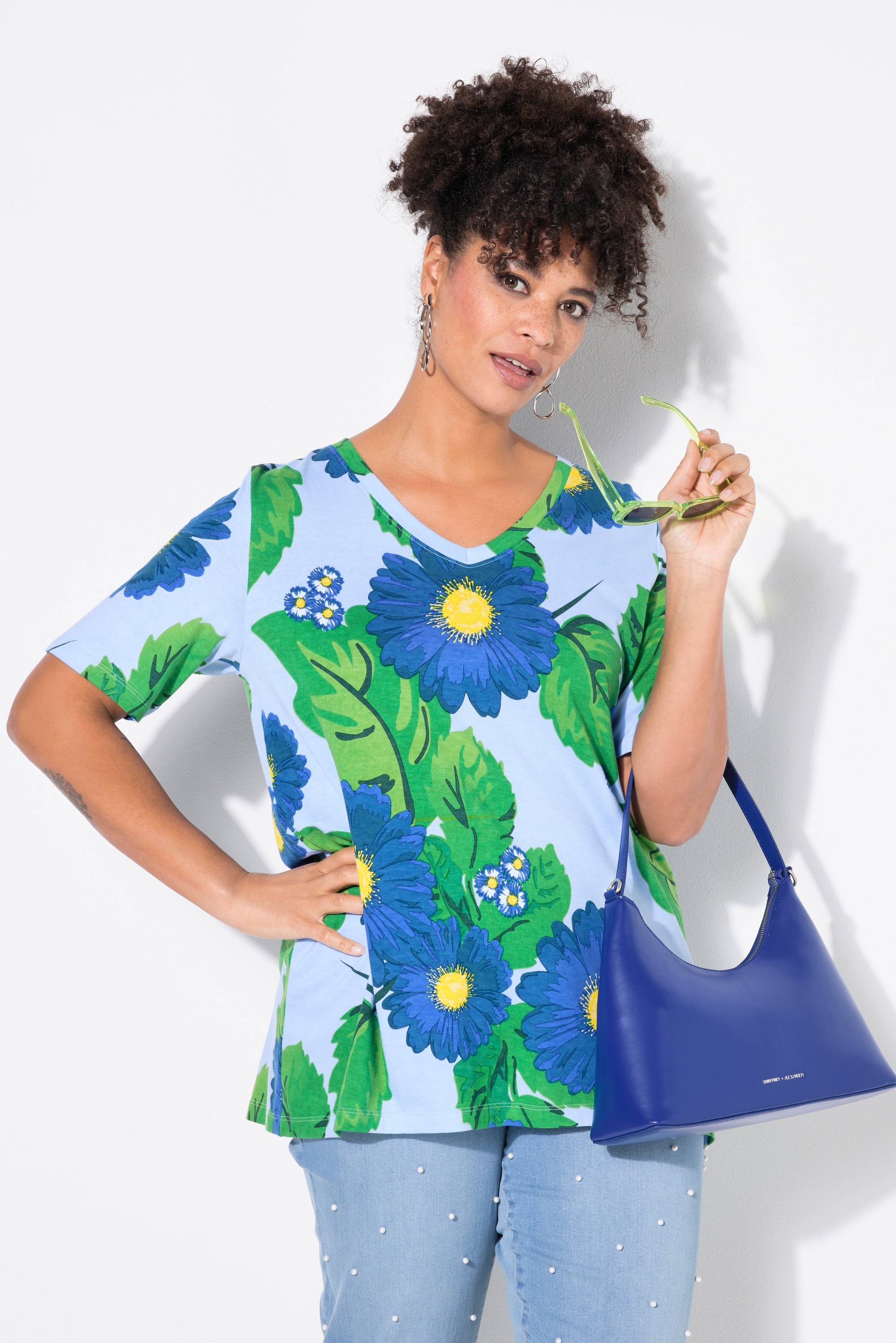 MIAMODA Damen große Größen T Shirt A Linie Blumenmuster 839318