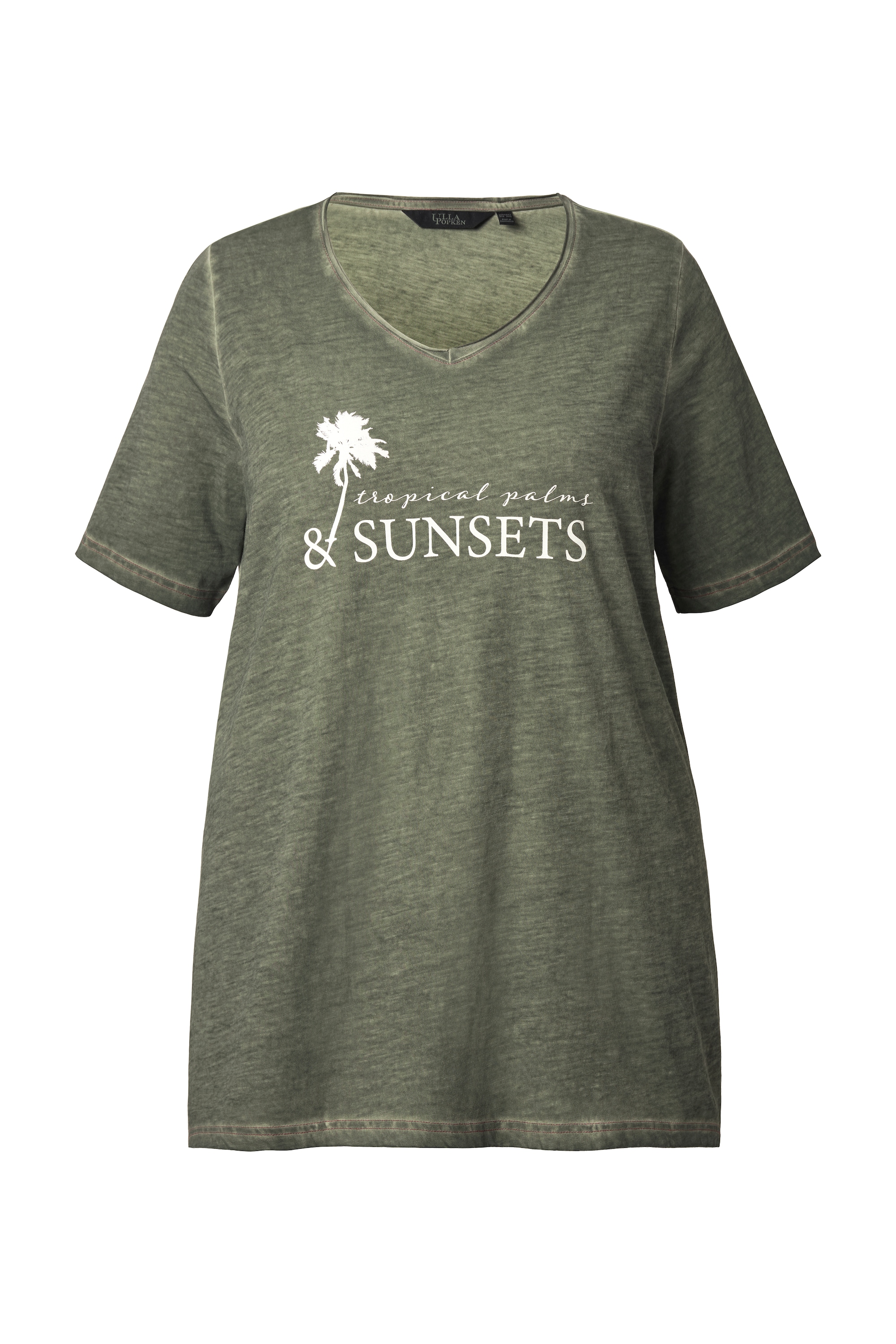Ulla Popken Damen große Größen T Shirt cold dyed A Linie V Ausschnitt