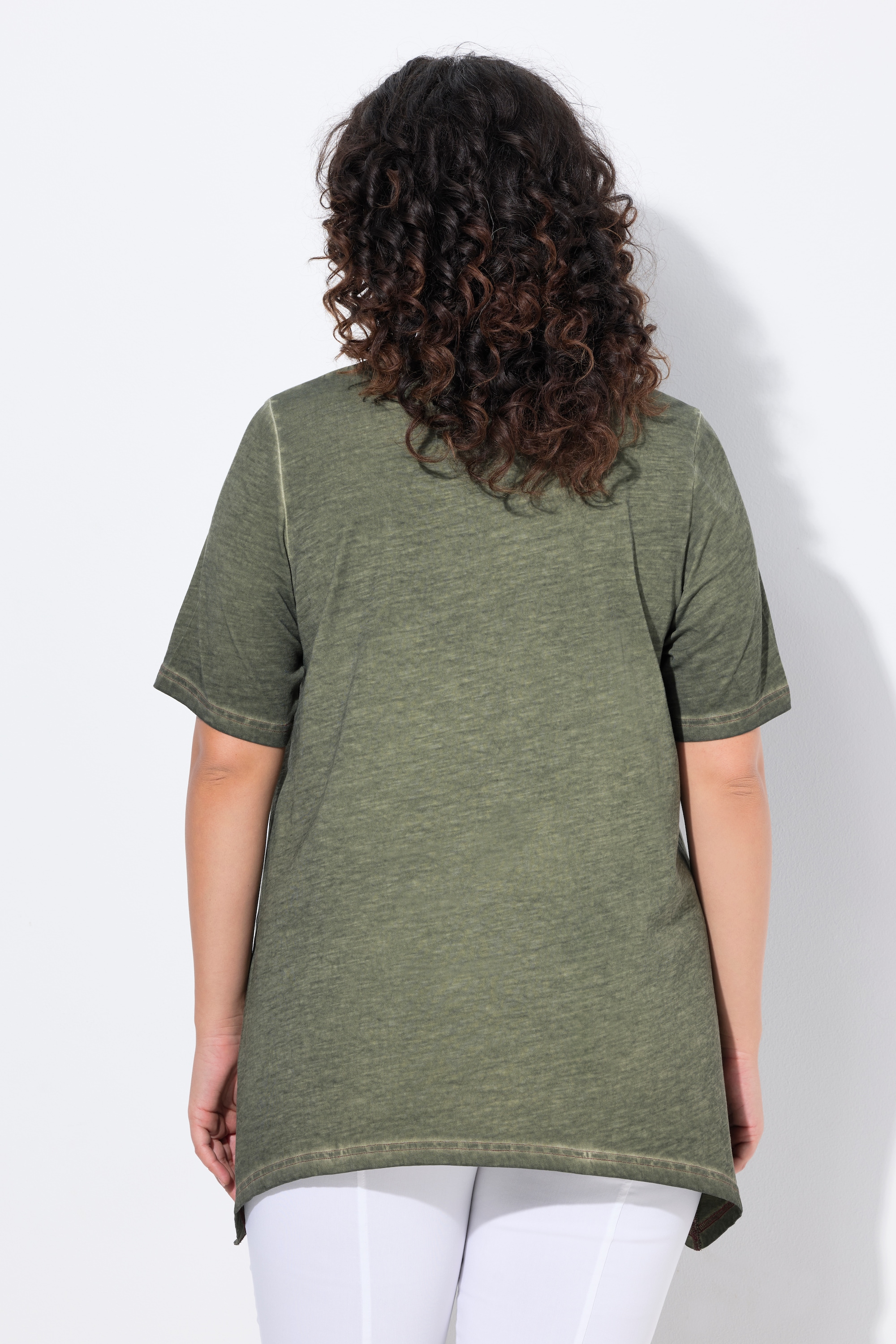 Ulla Popken Damen große Größen T Shirt cold dyed A Linie V Ausschnitt