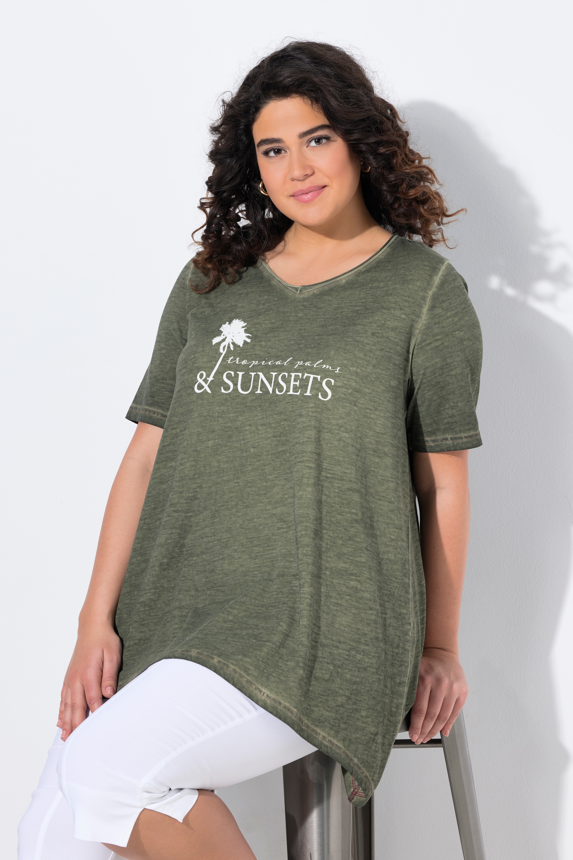 Ulla Popken Damen große Größen T Shirt cold dyed A Linie V Ausschnitt
