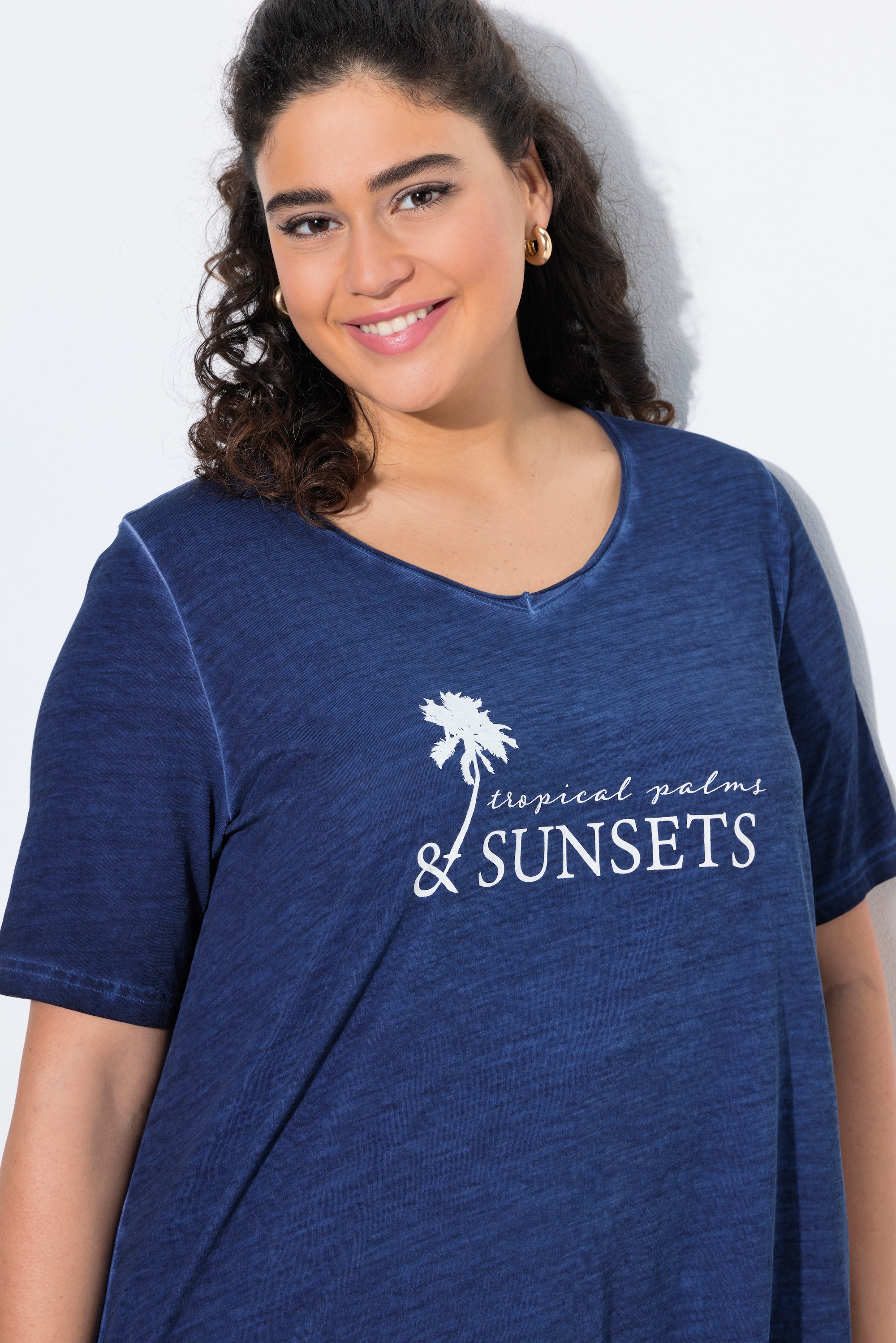 Ulla Popken Damen große Größen T Shirt cold dyed A Linie V Ausschnitt