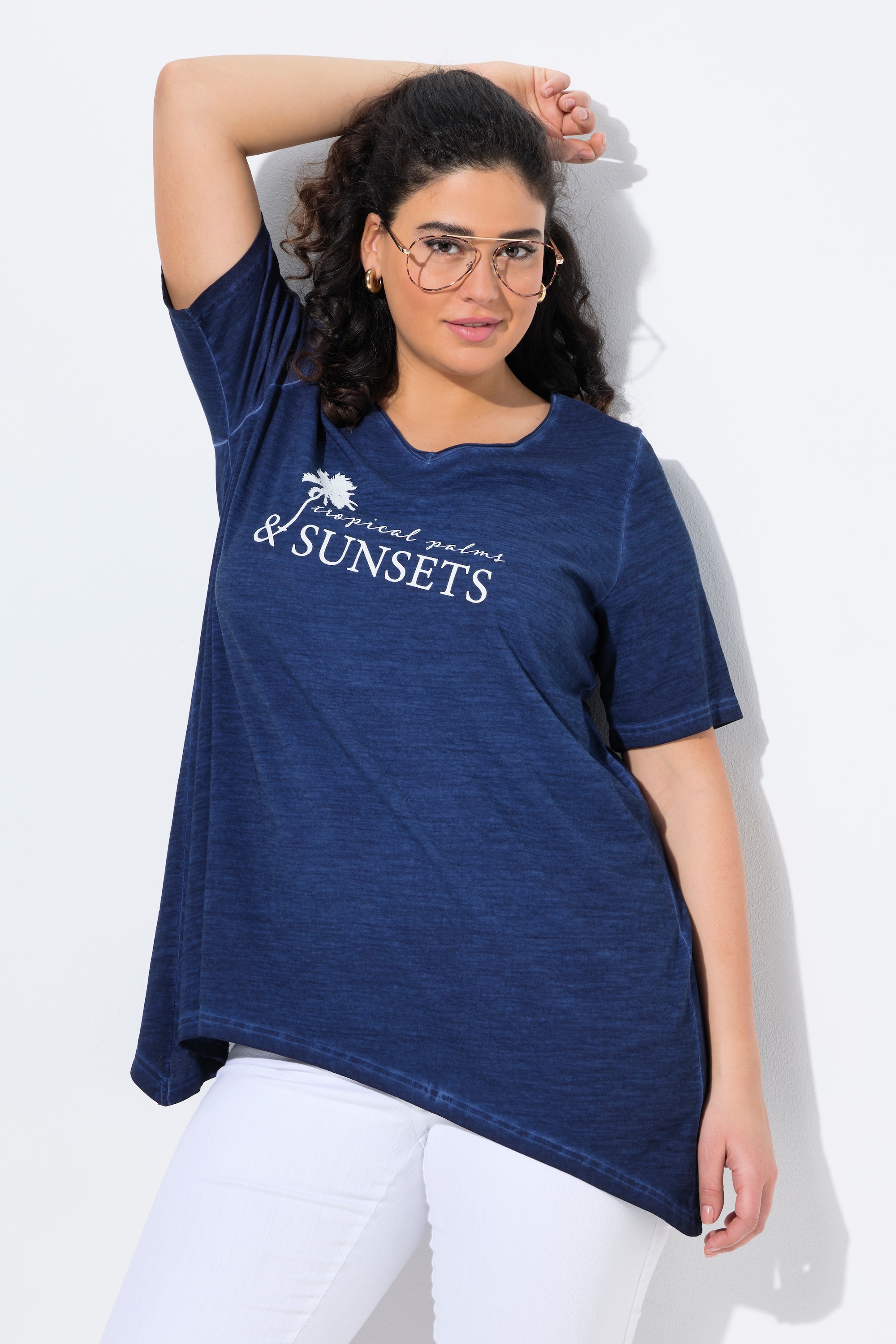 Ulla Popken Damen große Größen T Shirt cold dyed A Linie V Ausschnitt
