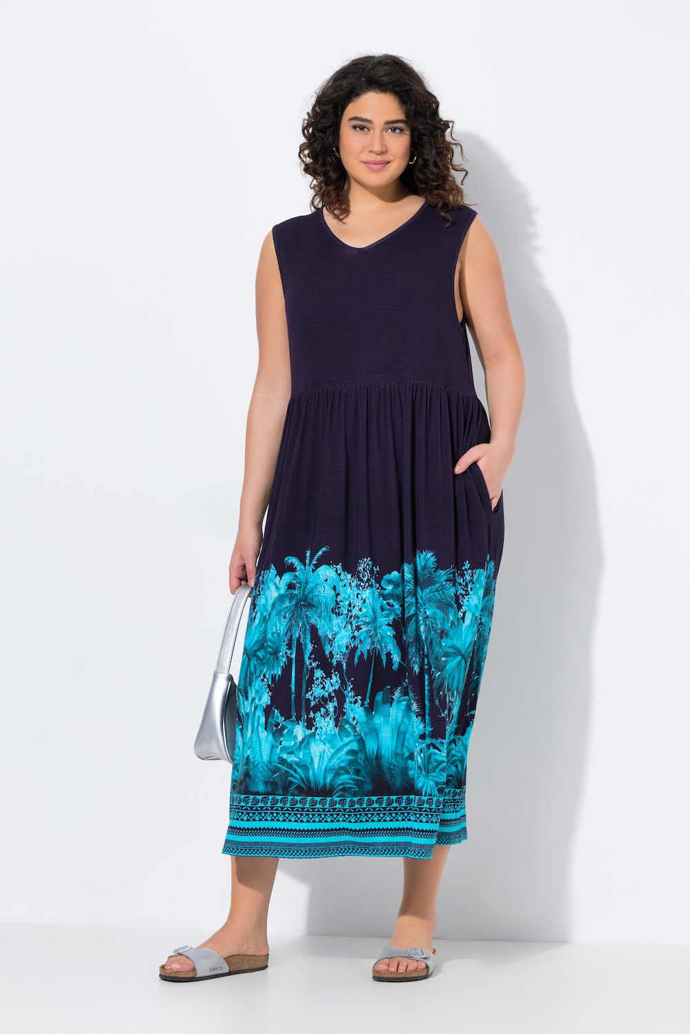 Große Größen Jersey-Maxikleid, Damen, blau, Größe: 42/44, Viskose, Ulla Popken