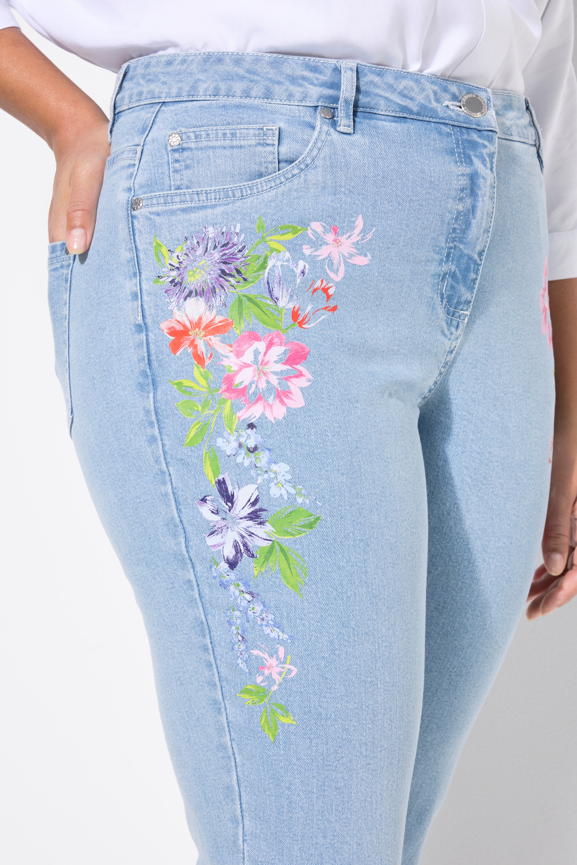 MIAMODA Damen große Größen Mom Jeans seitlicher Blütendruck 5 Pocket 839333