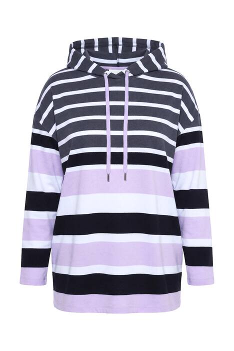 Mikina s kapucí, volný střih, pruhovaný vzor, kapuce