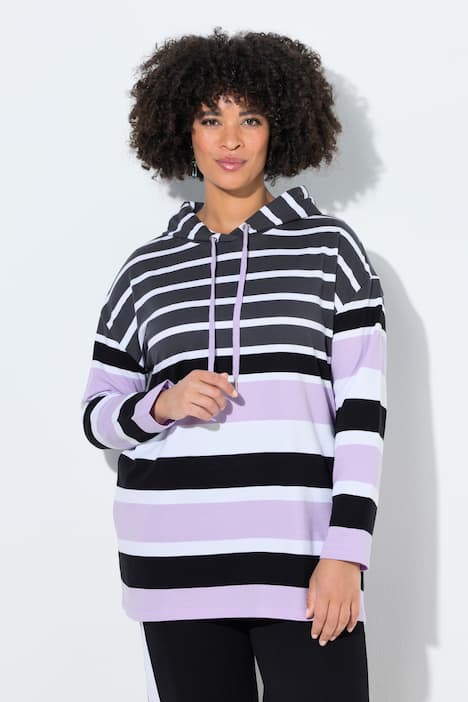 bluza z kapturem, luźny krój, wzór w paski