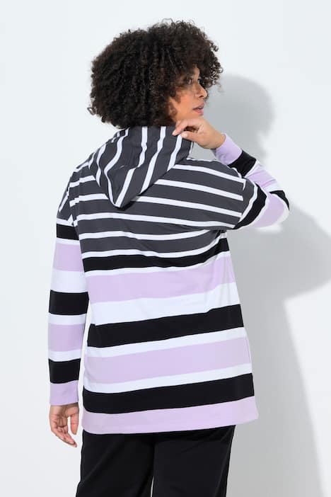 bluza z kapturem, luźny krój, wzór w paski