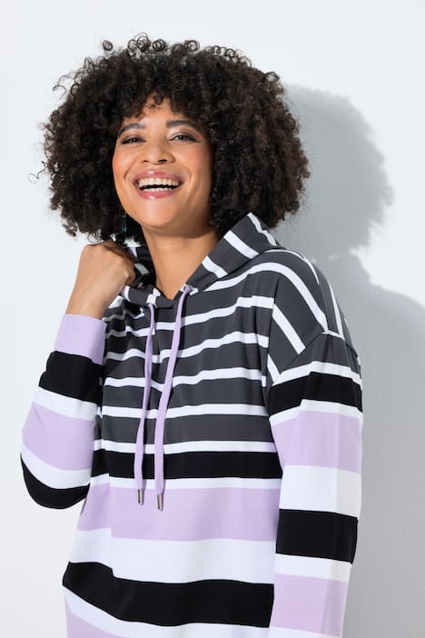 bluza z kapturem, luźny krój, wzór w paski