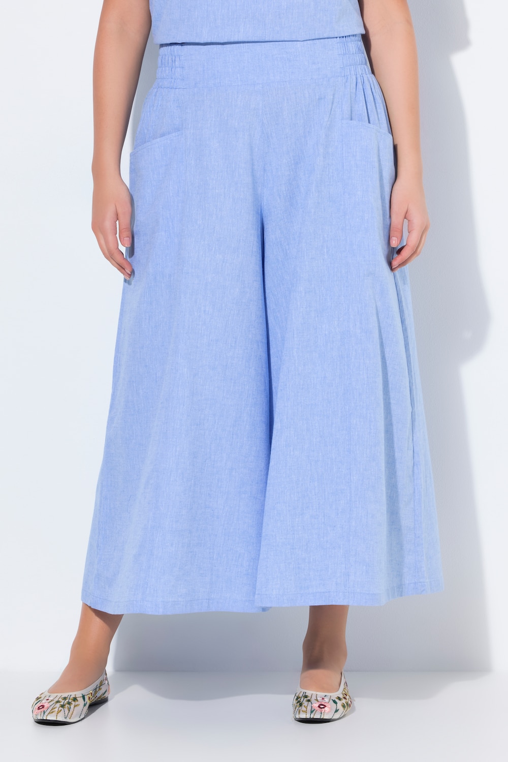 Große Größen Palazzo-Hosenrock, Damen, blau, Größe: 42/44, Baumwolle/Leinen, Ulla Popken