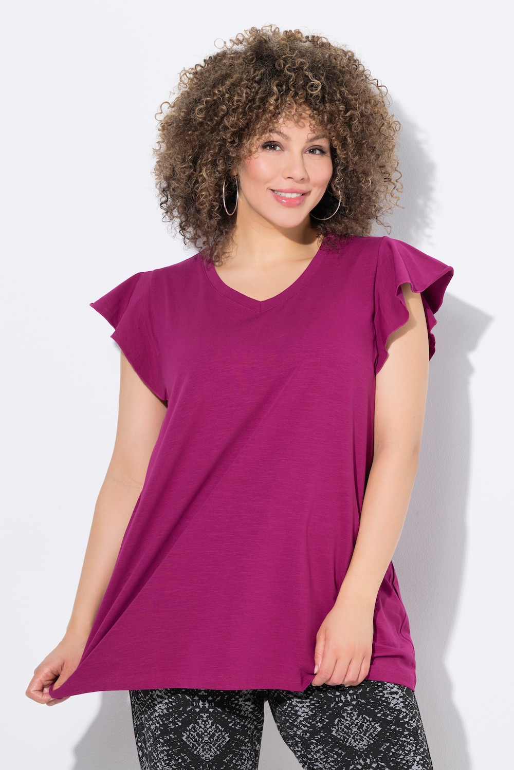 T-shirt, volants, A-lijn, V-hals