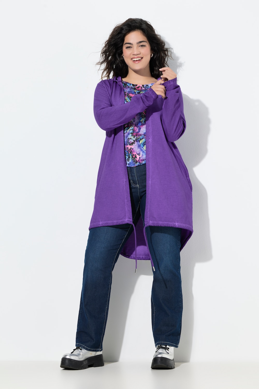 Sweatjacke, offene Form, Kapuze