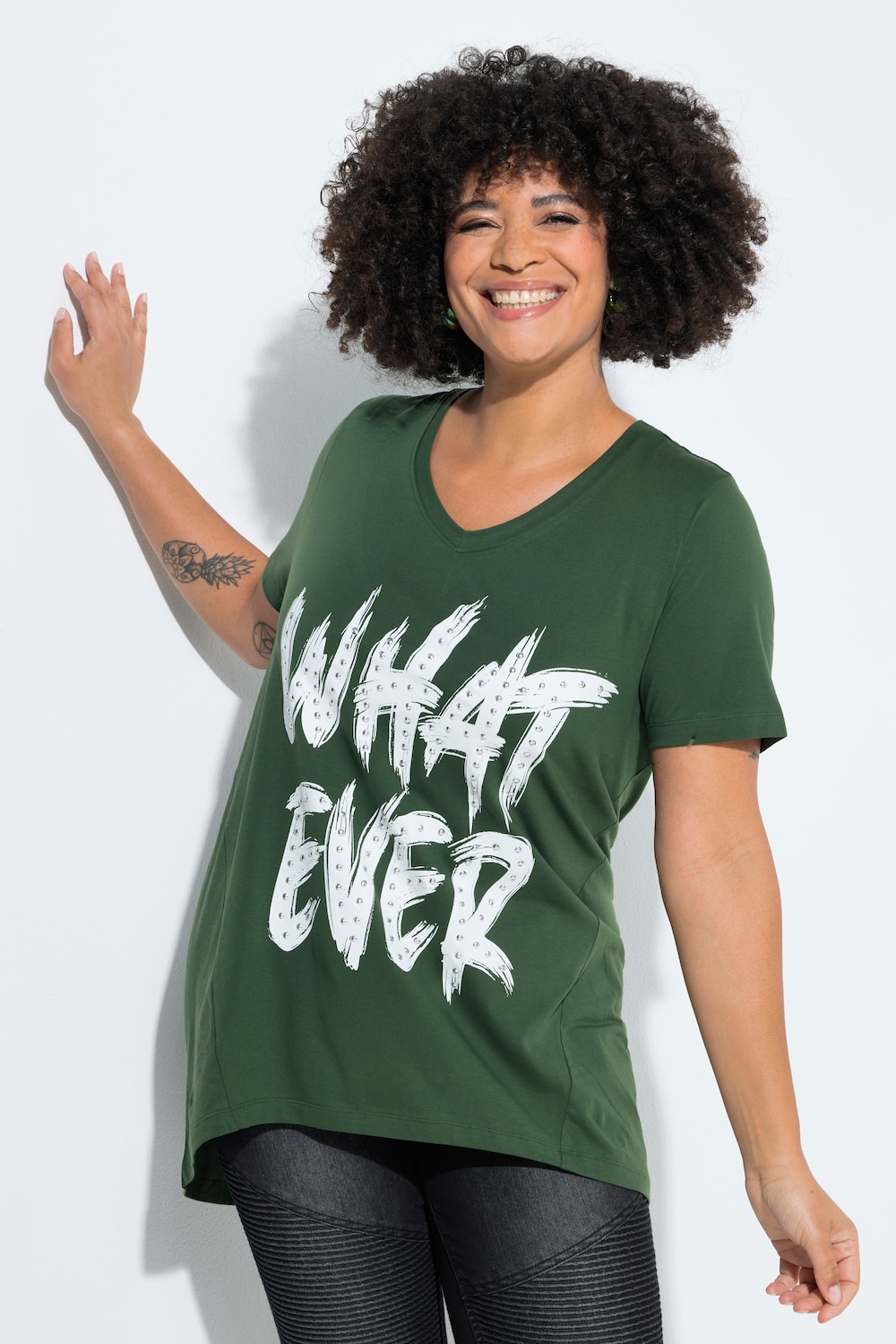 T-shirt, A-lijn, opschrift met sierstuds