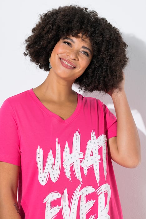 T-Shirt, A-Linie, Schriftzug mit Ziernieten