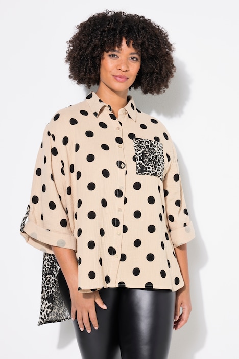 Blouse, oversized, mousseline, motiefmix