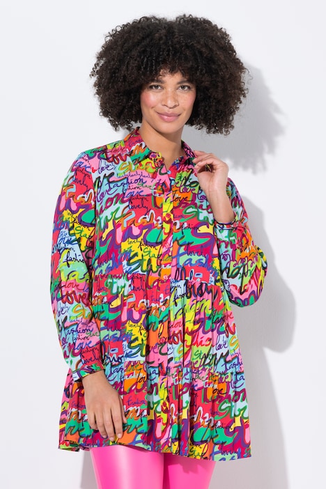 Blouse, A-lijn, tekstprint, volants