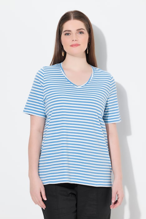 T-shirt, strepen, V-hals, lange mouwen, biologisch katoen