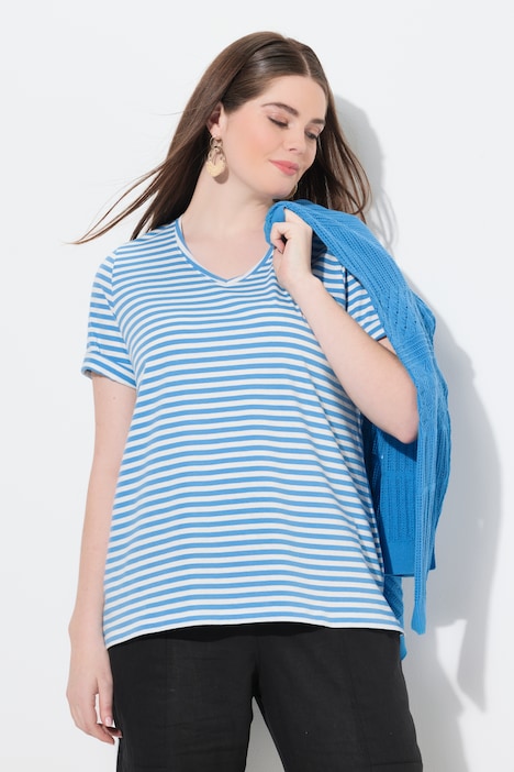 T-shirt, strepen, V-hals, lange mouwen, biologisch katoen